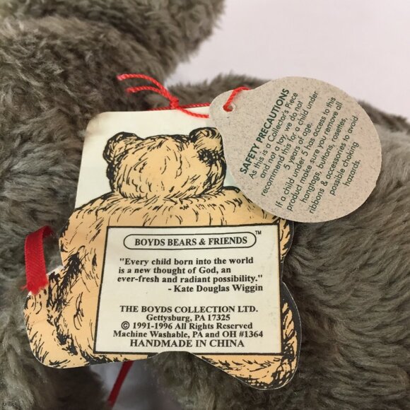 New w Tags Boyds Bears Gray Elephant Flatties 9” Bears In The Attic 1996 Lovey - Picture 5 of 5